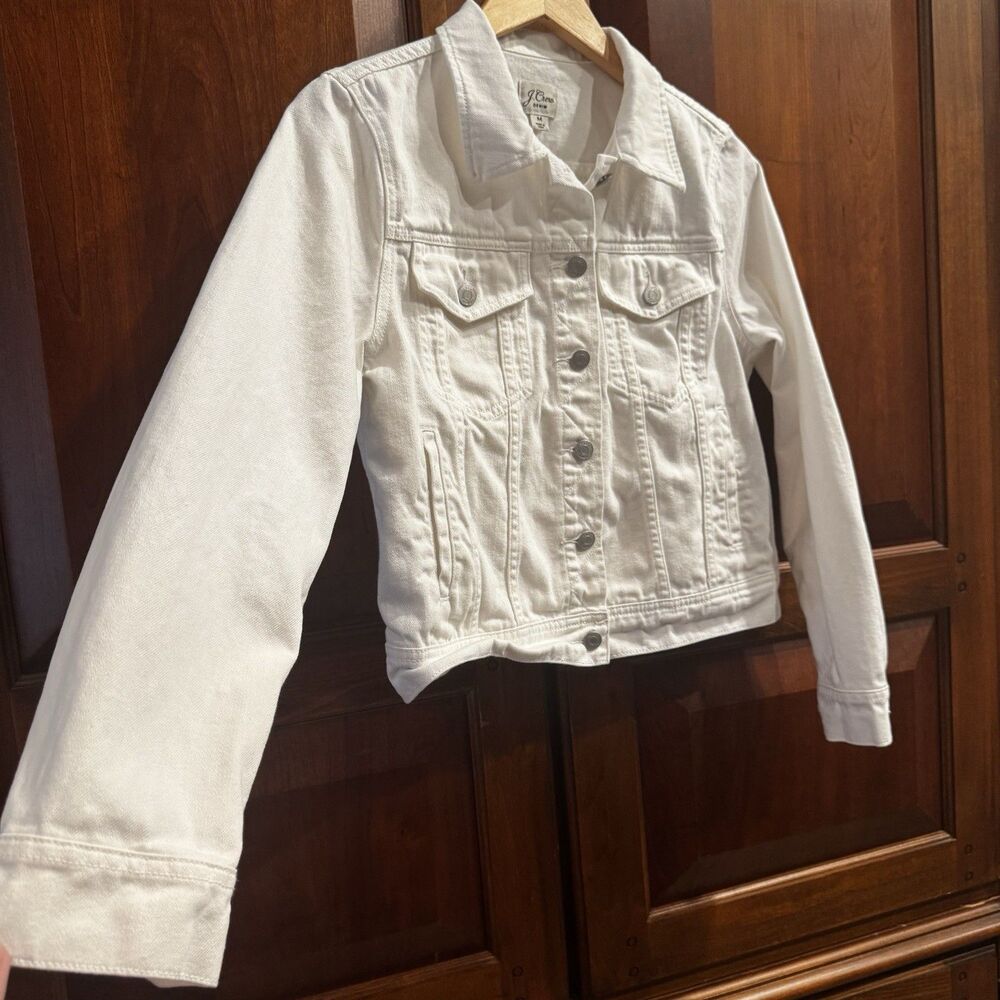 J Crew Women’s White Cropped Denim Classic Trucker Jacket Size M - Picture 8 of 16